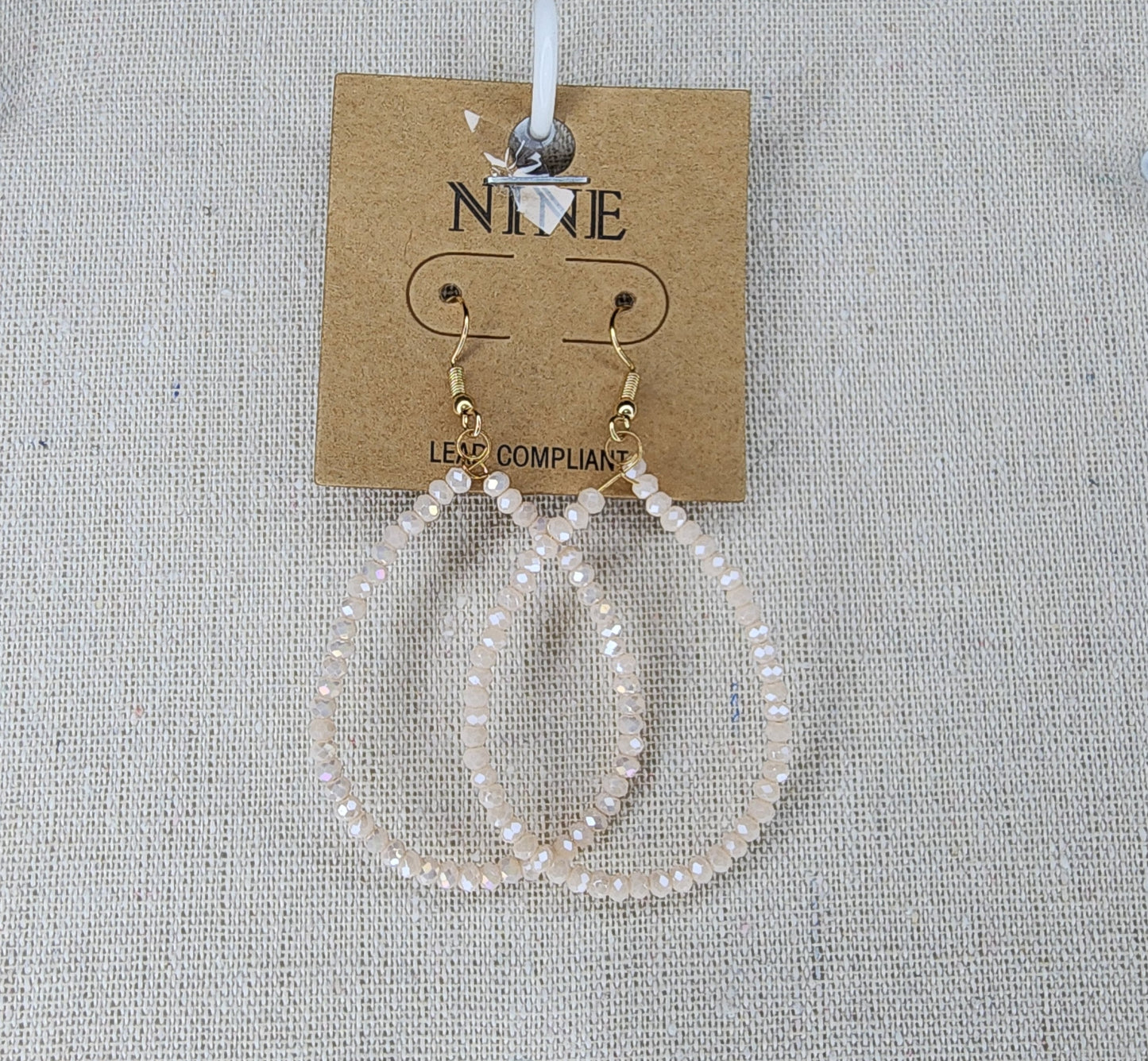 Sparkle Beaded Pear Hoop/Beige