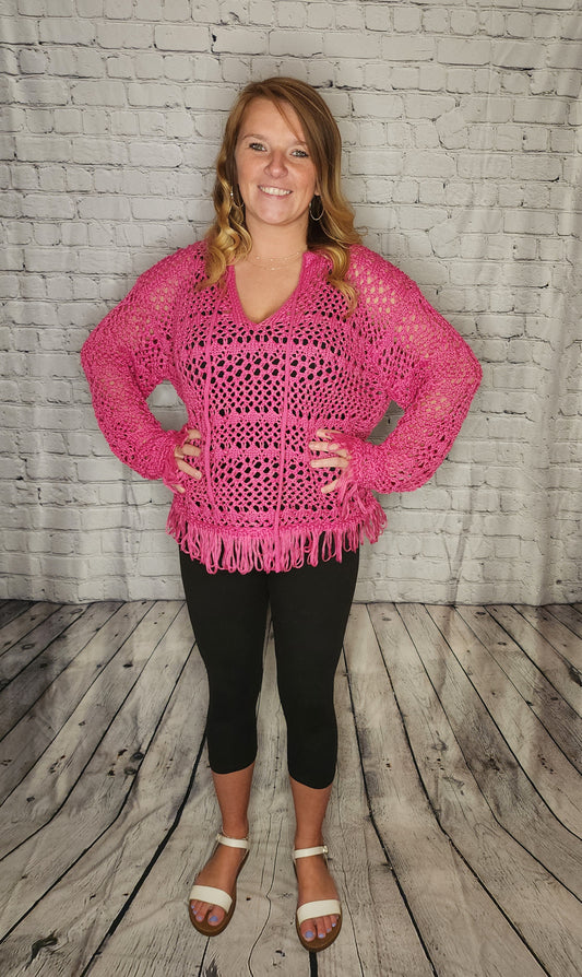 All the Pink Fringe Crochet Top