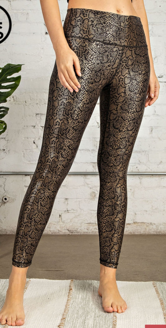 Anaconda Foil Print Leggings - Gold