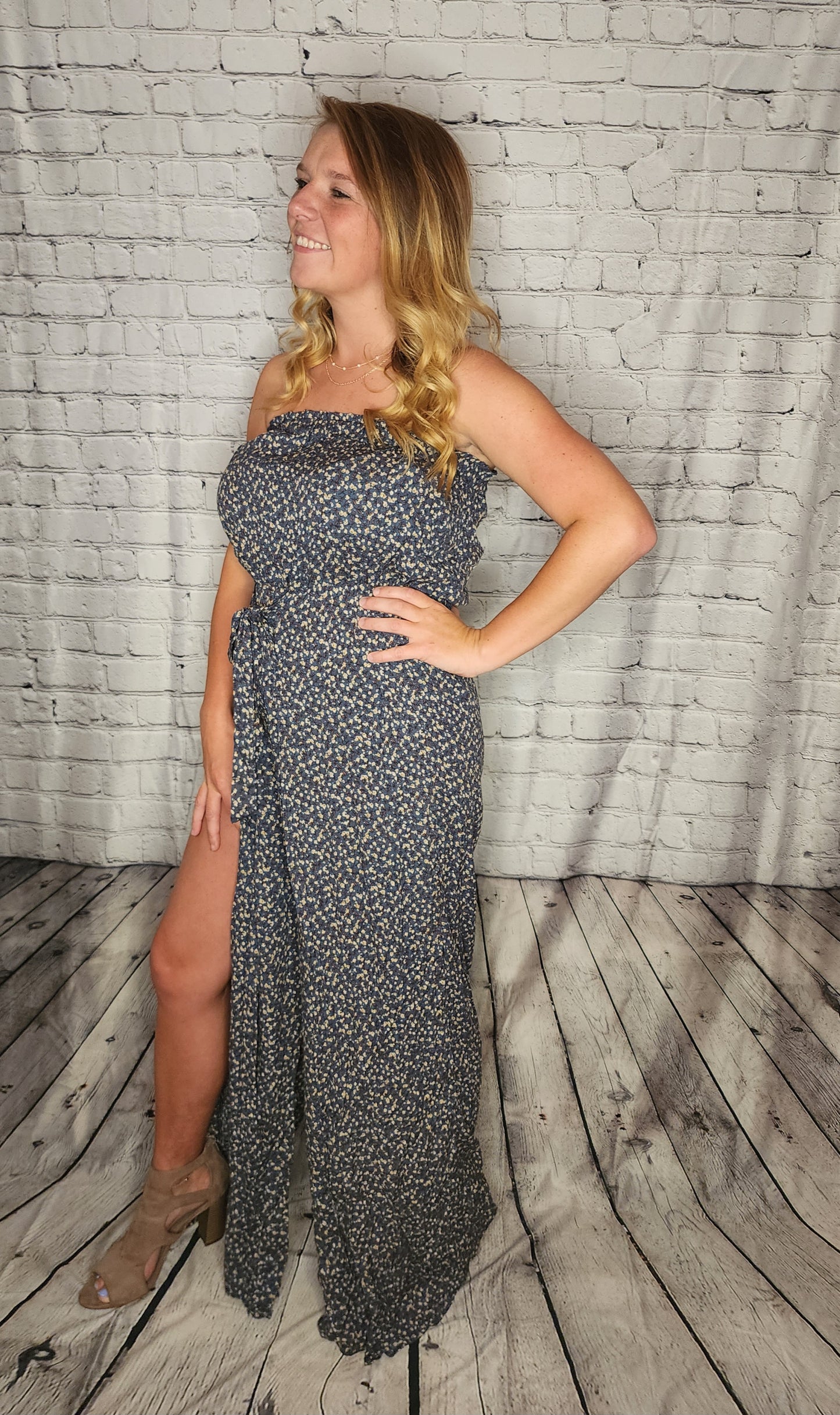 Blue Printed Tube Jumpsuit