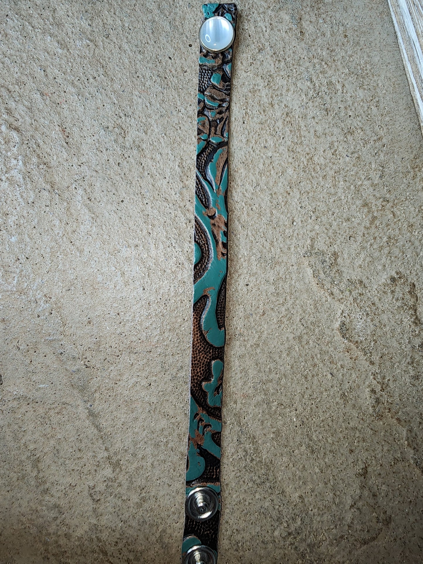 Brown and Teal Print Leather Bracelet