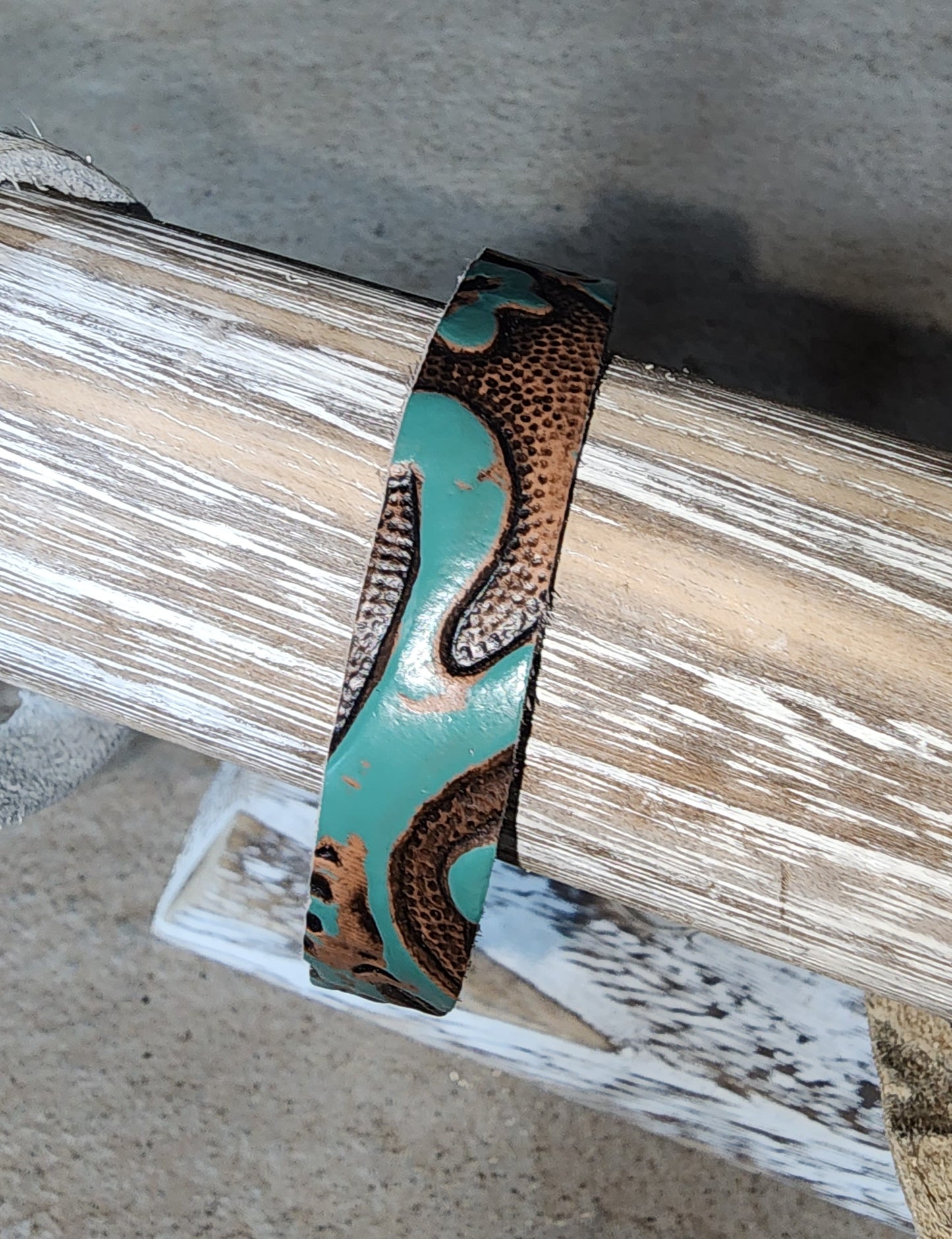 Brown and Teal Print Leather Bracelet