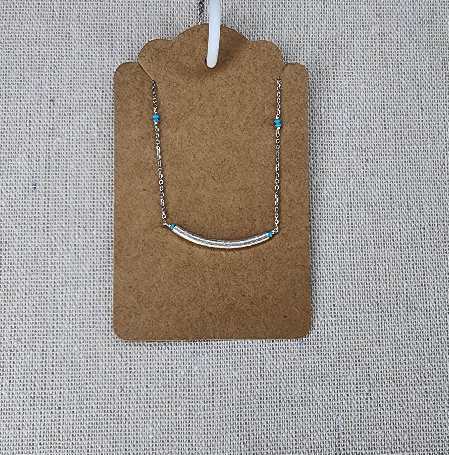 Brushed Silver Bar Necklace w/ turquoise stones