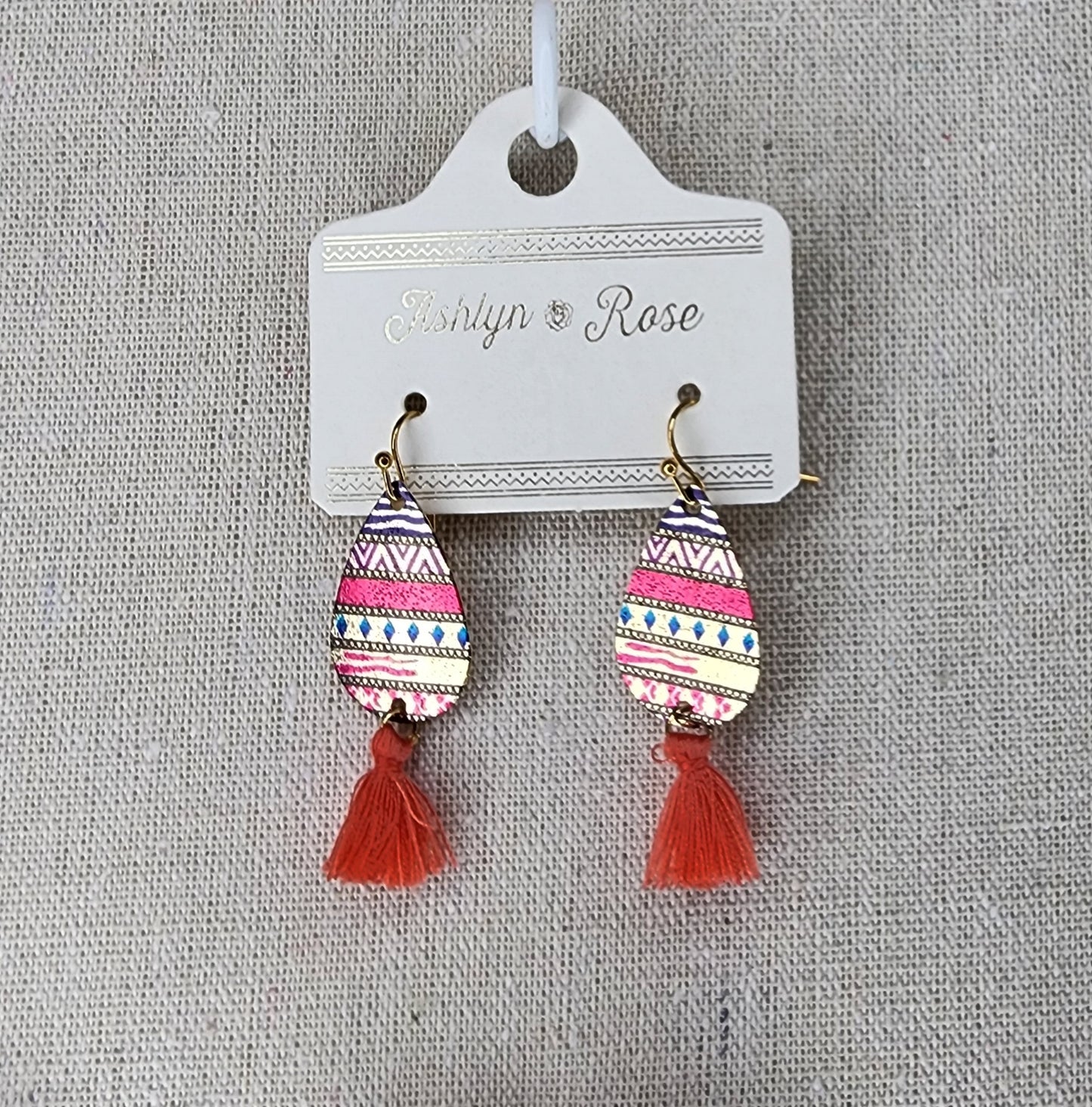 Pink Aztec and Fringe Earrings