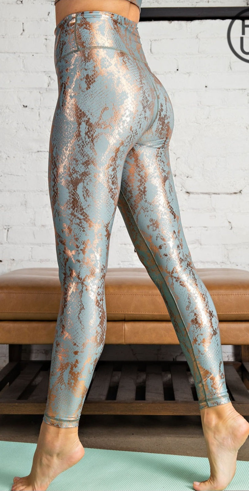 Snake Foil Print Leggings - Rose Gold