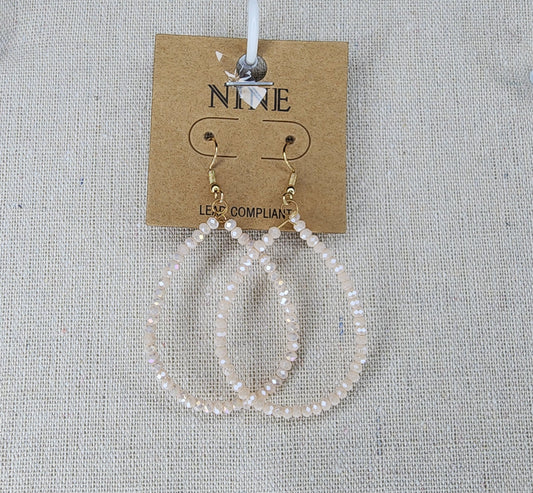 Sparkle Beaded Pear Hoop/Beige