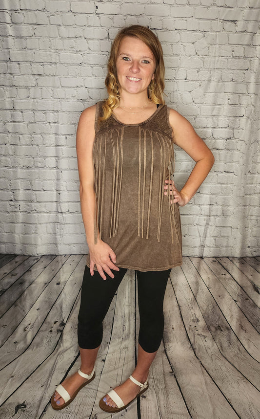 Stone on the Fringe Mocha Tank