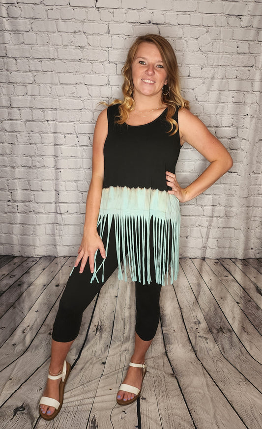 Turquoise and Black Fringe Tank