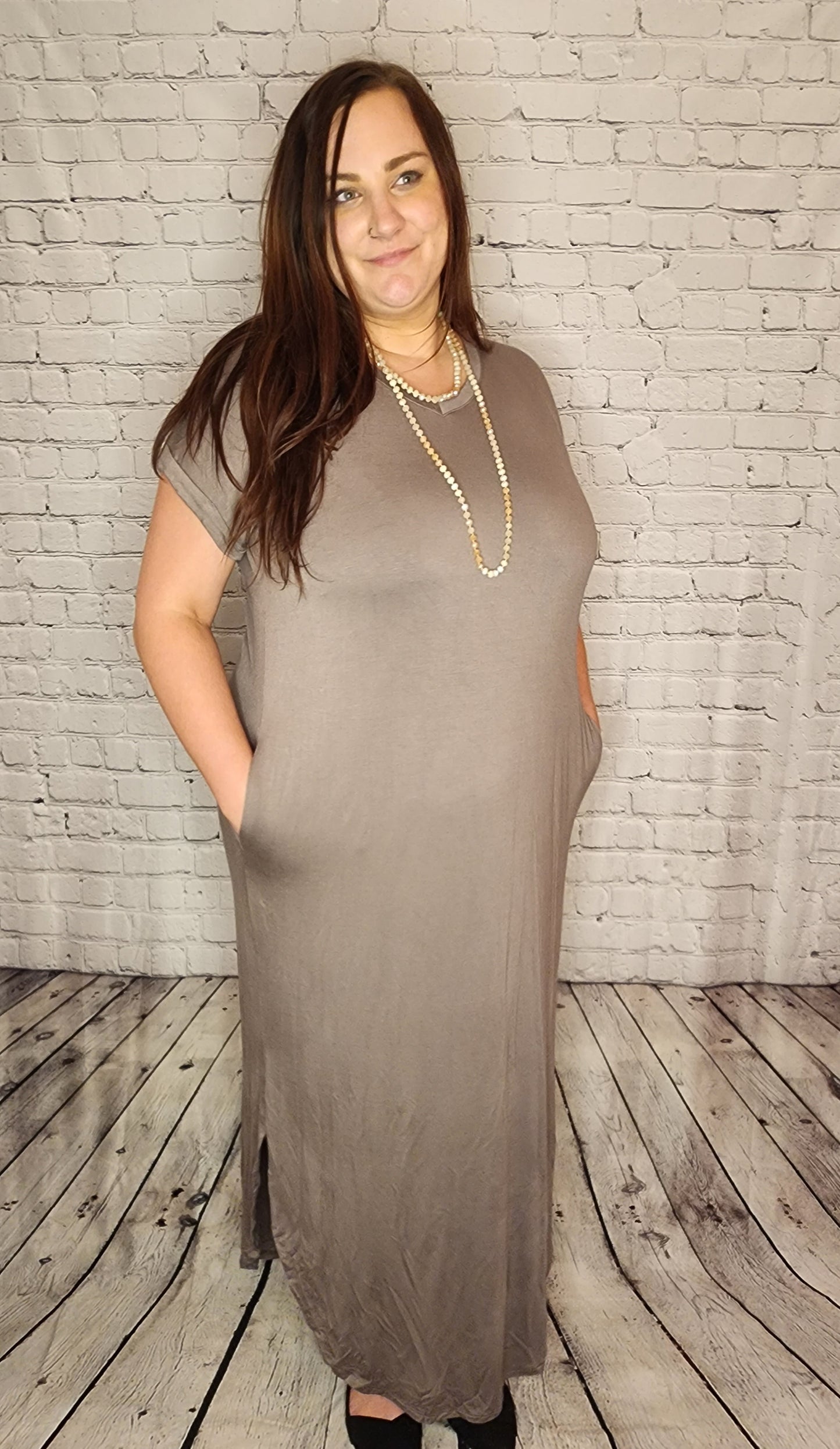 Maxi Dress w/pocket - smokey grey