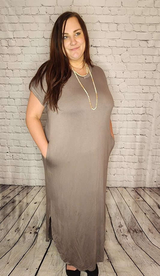 Maxi Dress w/pocket - smokey grey