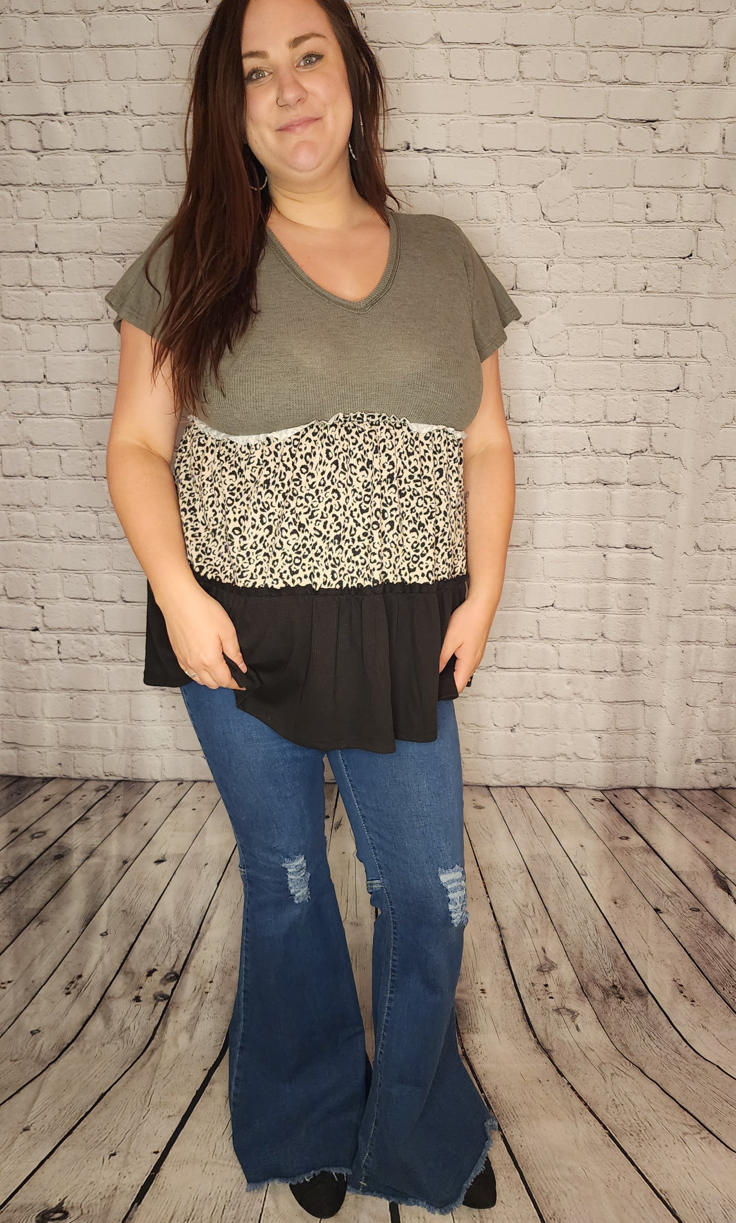 V-Neck Leopard Babydoll Top