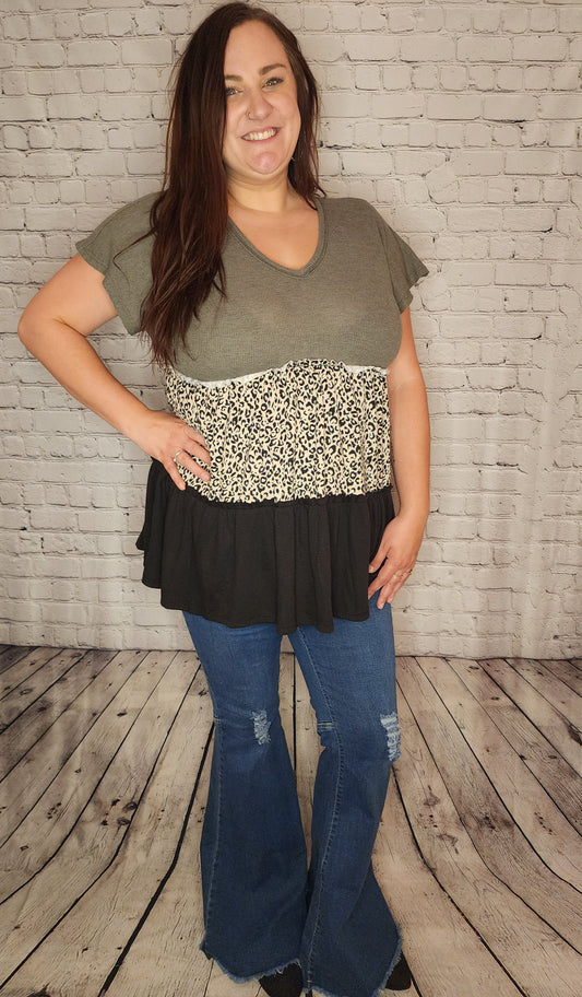 V-Neck Leopard Babydoll Top