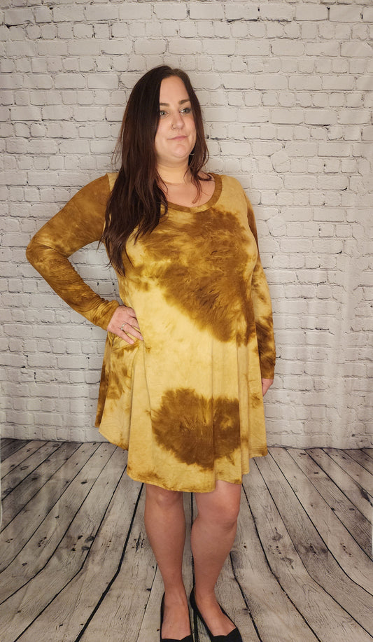 Tie Dye Swing Dress - Camel