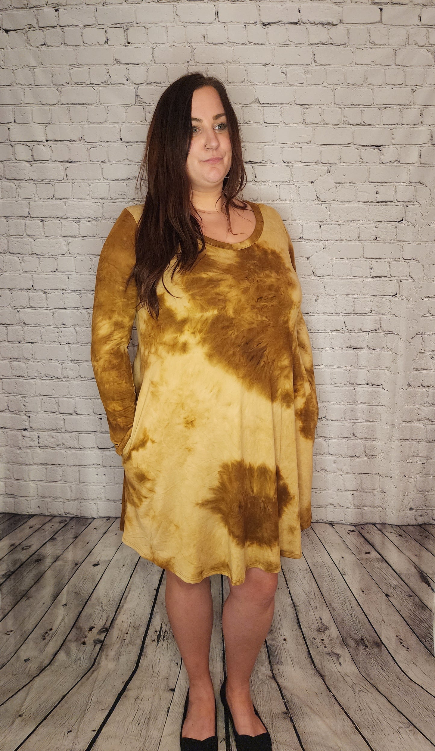 Tie Dye Swing Dress - Camel